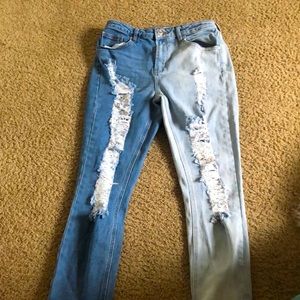 2 colored baggy jeans.